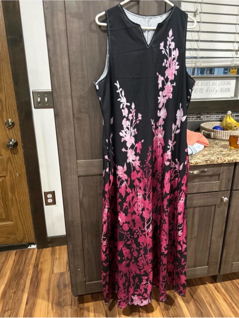 Sleeveless Black Dress with Pink Floral Ombre